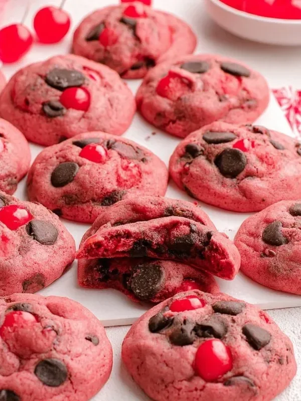 Delicious Cherry Chocolate Chip Cookies on a plate, a perfect dessert treat.