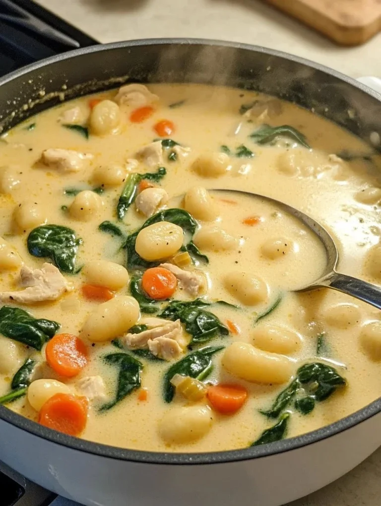 Delicious Chicken Gnocchi Soup in a creamy broth with vegetables and herbs