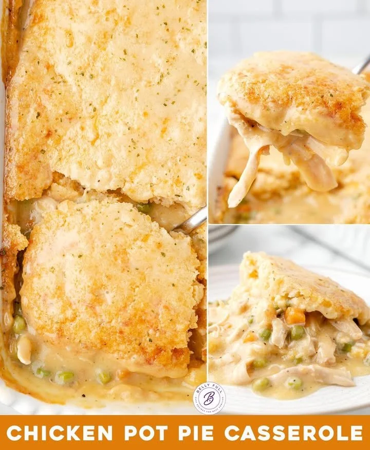 Delicious Chicken Pot Pie Casserole topped with flaky crust and vegetables