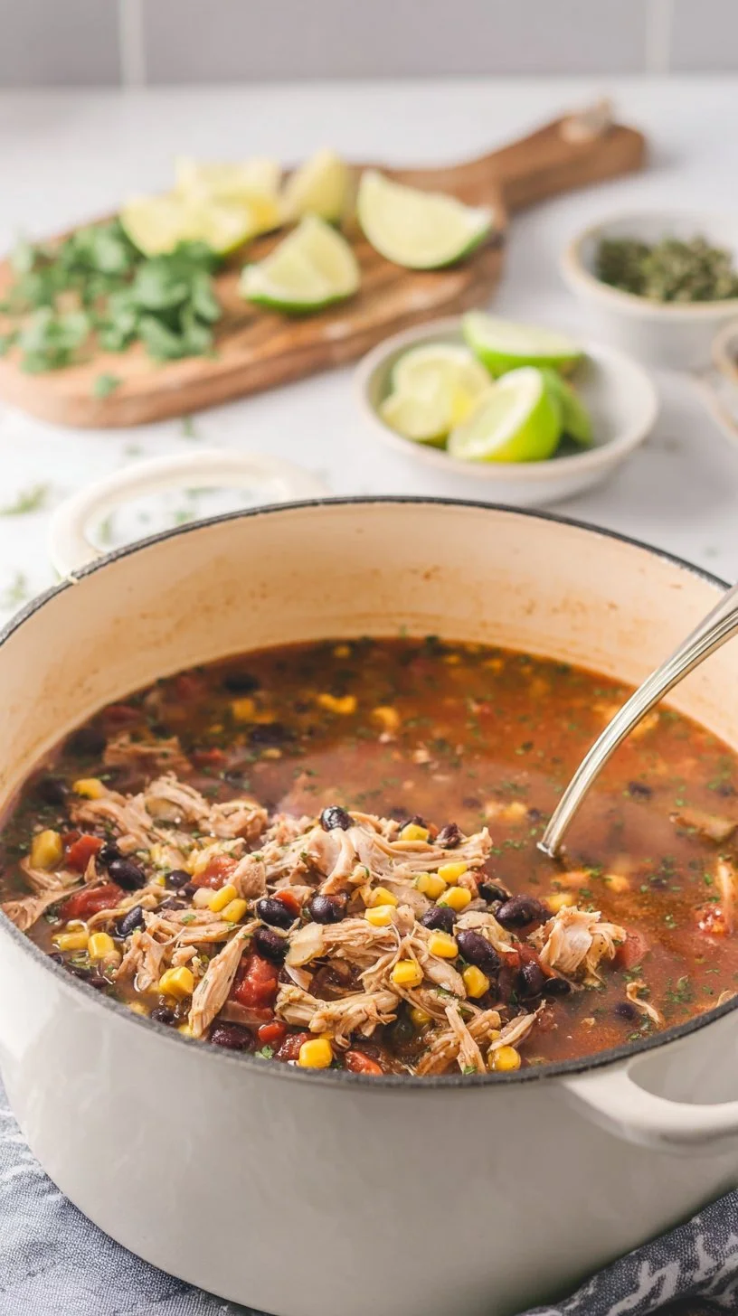 Chicken Taco Soup Bowl of flavorful Chicken Taco Soup topped with cilantro and cheese