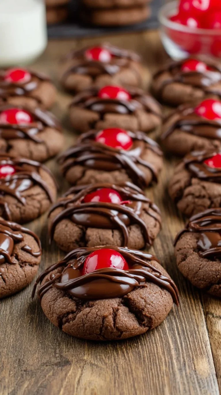 Delicious Chocolate Cherry Cookies with melted chocolate and cherries