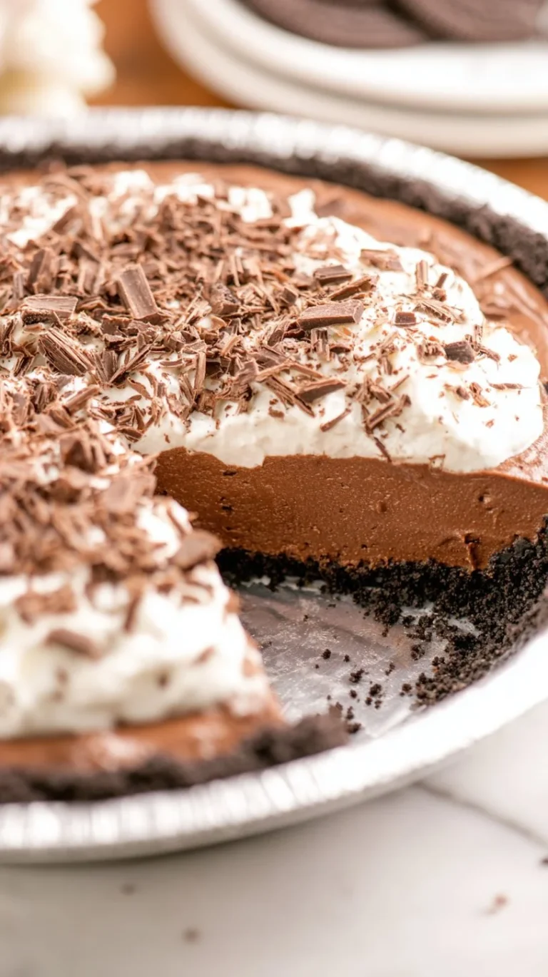 Delicious chocolate cream pie with whipped cream topping on a dessert plate
