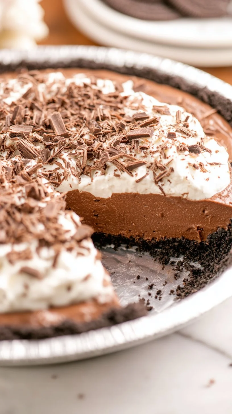 Delicious chocolate cream pie with whipped cream topping on a dessert plate