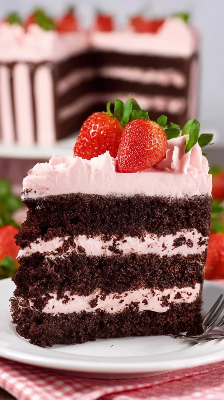 Decadent Chocolate Kahlua Cake with Strawberry Buttercream Frosting