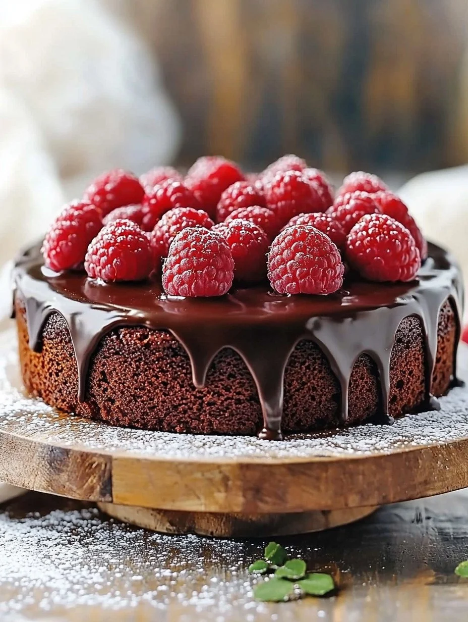 Delicious Chocolate Raspberry Cake with rich chocolate layers and raspberries