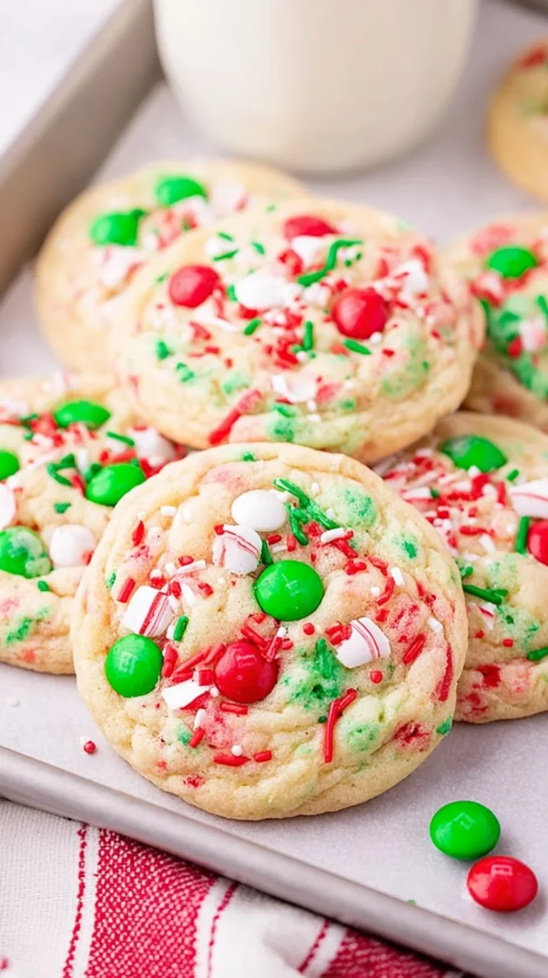 Freshly baked Christmas cake mix cookies with festive decorations