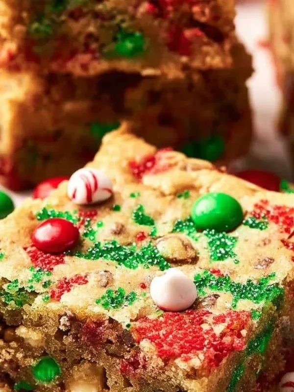 Delicious Christmas Cookie Bars decorated with festive toppings