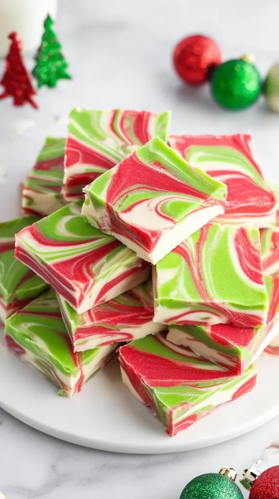 Delicious homemade Christmas Fudge decorated for the holiday season