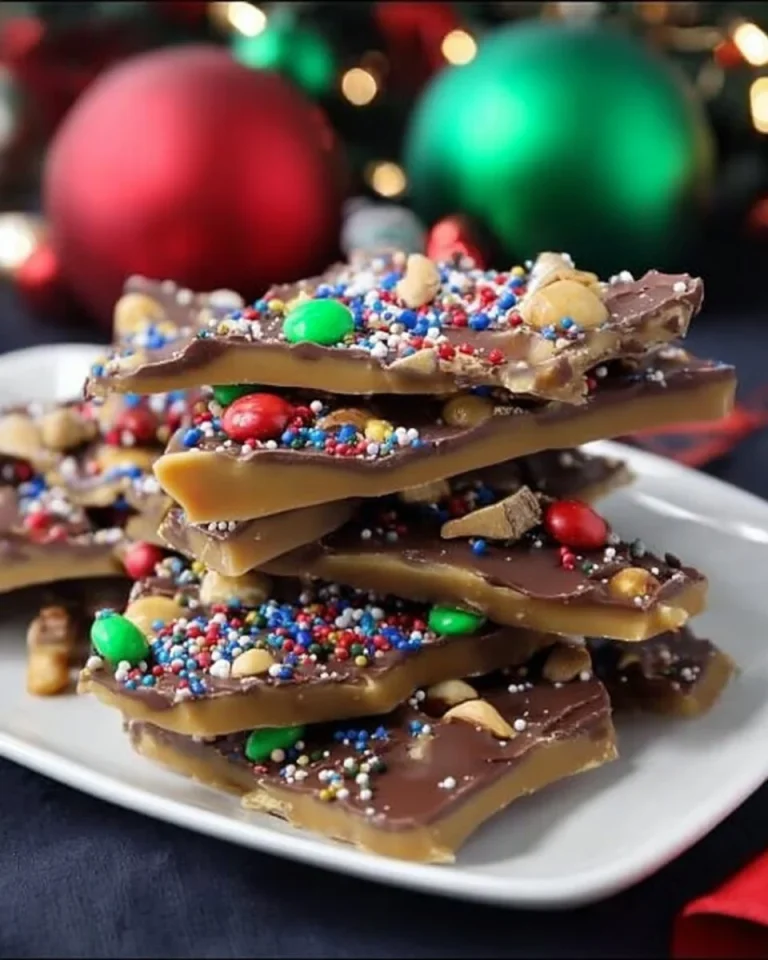 Delicious homemade Christmas Toffee with nuts and chocolate garnish