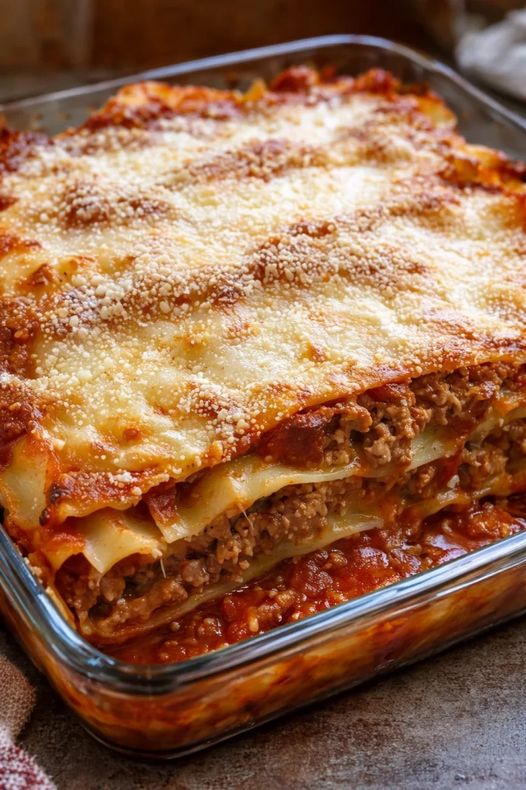 Classic Beef Lasagna Delicious classic beef lasagna topped with melted cheese and fresh herbs