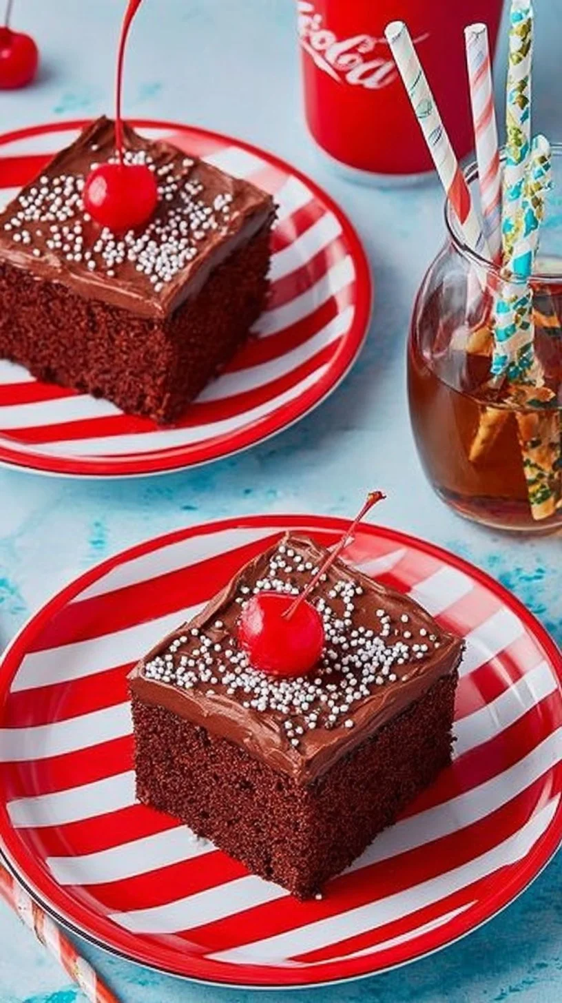 Delicious homemade Coca-Cola Cake topped with frosting and served on a plate