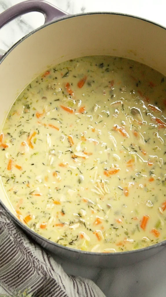 Creamy copycat Panera chicken wild rice soup served in a bowl with fresh herbs.