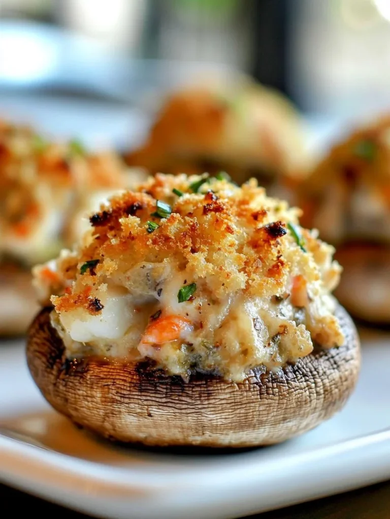 Delicious crab stuffed mushrooms topped with herbs and breadcrumbs
