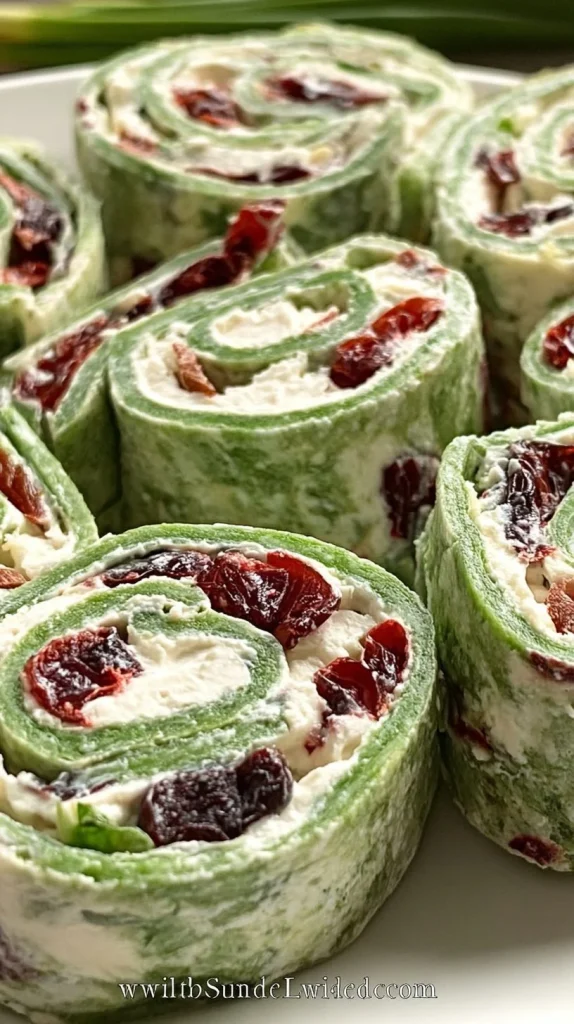 Delicious Cranberry Jalapeño Pinwheels appetizer on a serving platter.