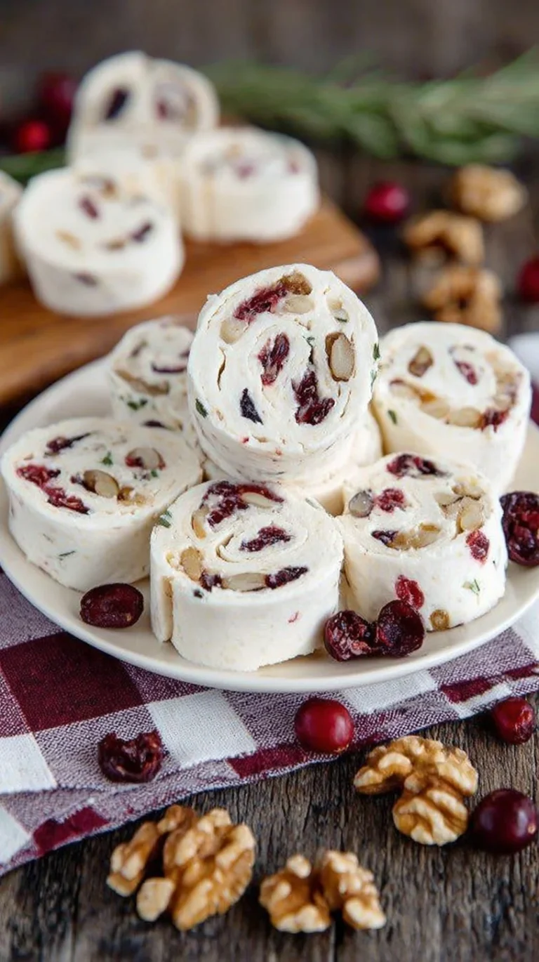 Cranberry Walnut Pinwheels arranged on a wooden platter