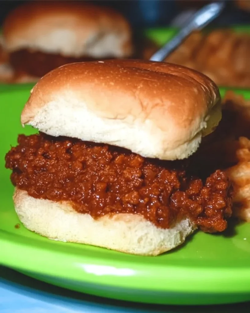 Delicious Crockpot Sloppy Joes served on a bun with toppings.