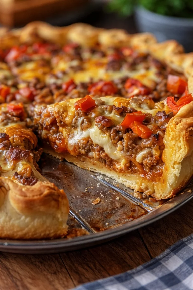 Deep-Dish Pizza Delicious homemade Deep-Dish Pizza with a golden crust and fresh toppings