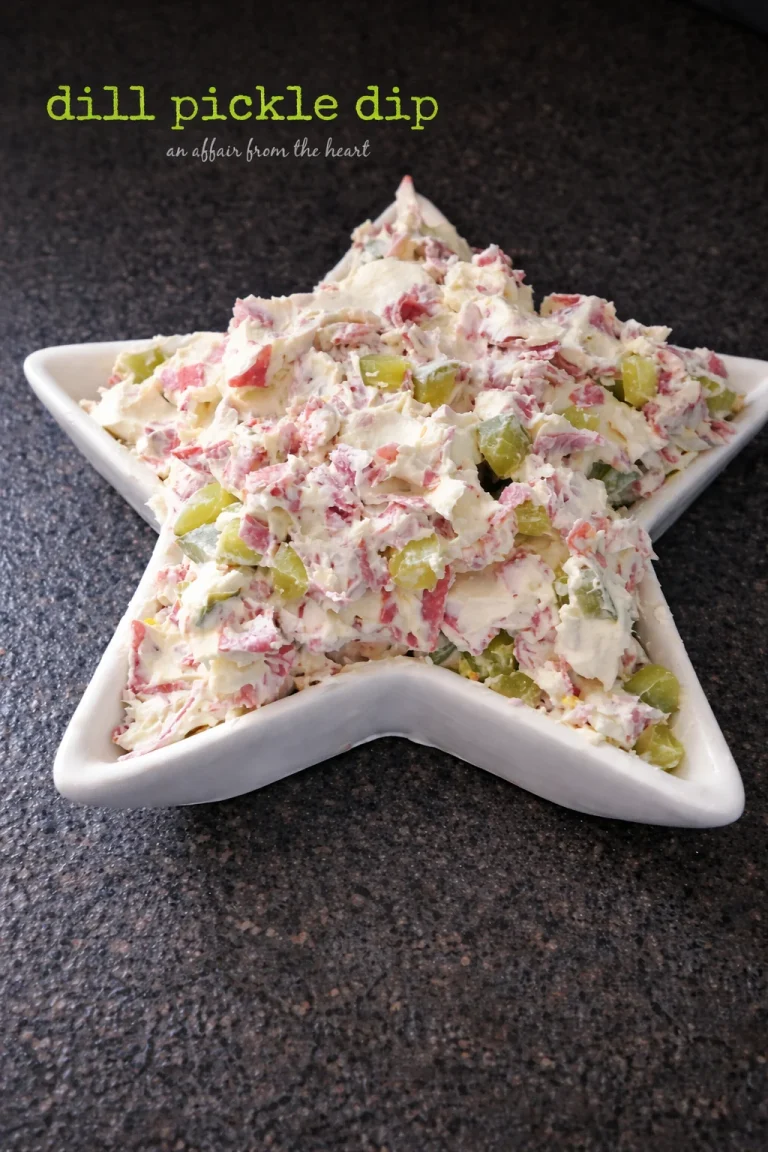 Delicious Dill Pickle Dip served in a bowl with crackers