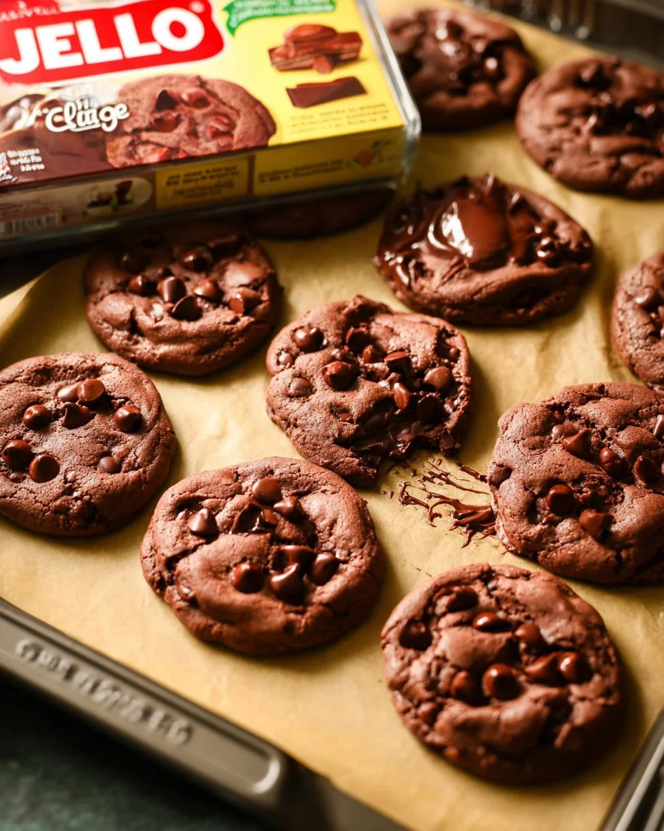 Delicious double chocolate chip cookies with melted chocolate chunks