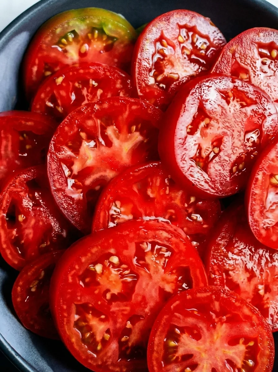 Colorful Tomato Salad topped with vibrant green herbs and dressing