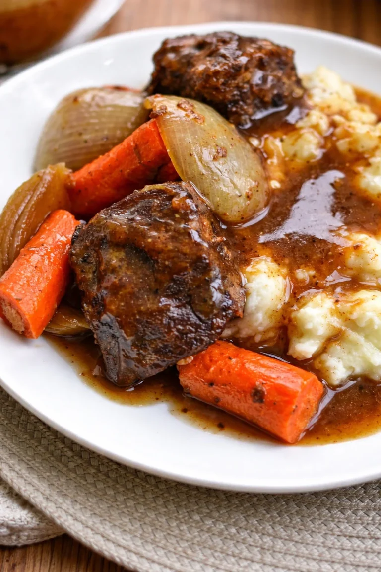 Delicious fall off the bone beef short ribs served on a plate