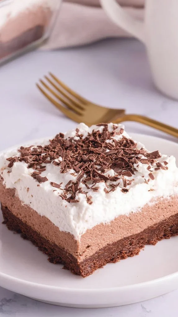 Delicious homemade French Silk Brownies with a creamy chocolate topping