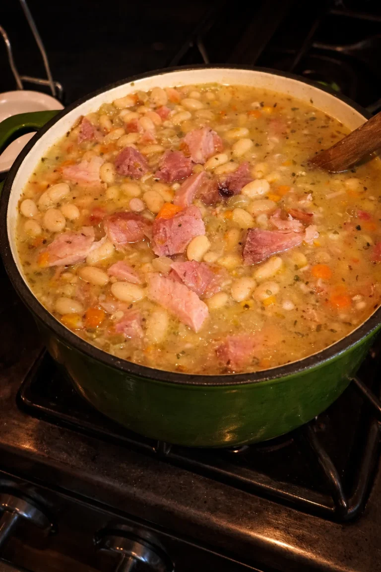 Bowl of Ham and Vegetable Soup with fresh ingredients and hearty ham chunks
