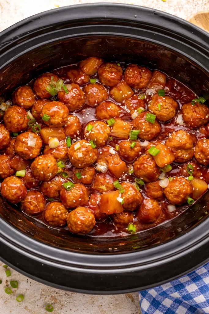 Delicious Hawaiian meatballs with tropical flavors served in a colorful dish