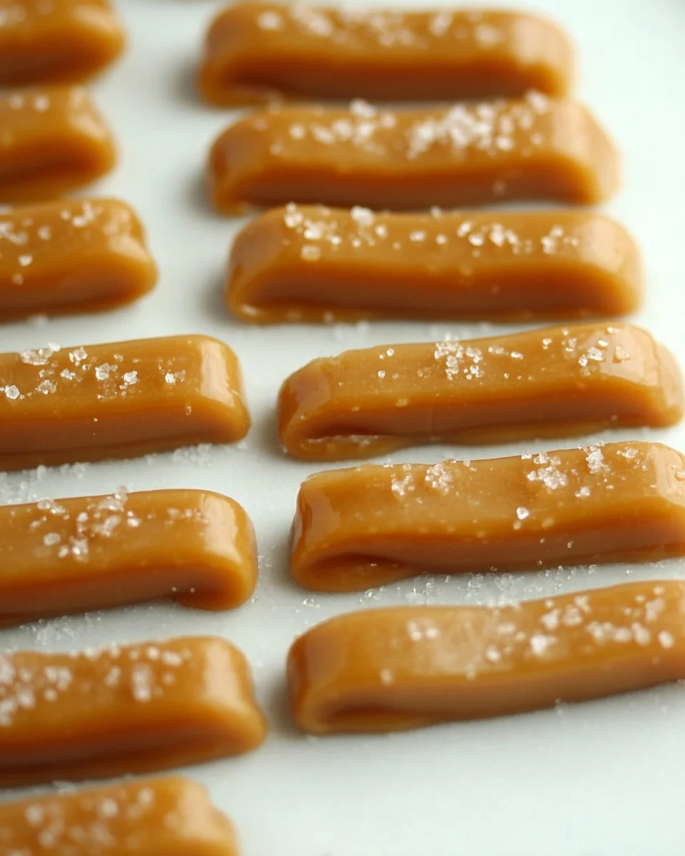Delicious homemade salted caramels on a rustic wooden surface