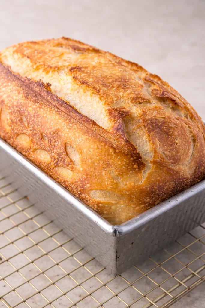 Homemade sourdough bread loaf fresh out of the oven.