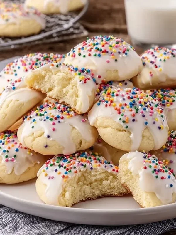 A variety of colorful Italian cookies arranged on a plate.
