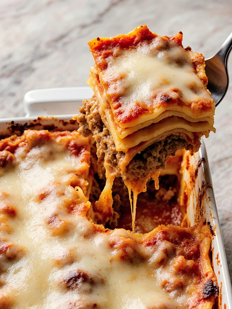 Delicious homemade lasagna with layers of pasta, cheese, and sauce