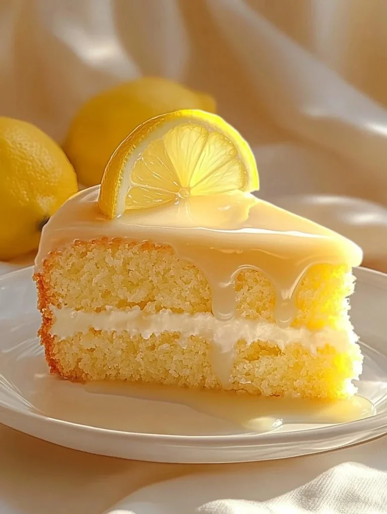 Delicious Lemon Drizzle Cake with a shiny lemon glaze