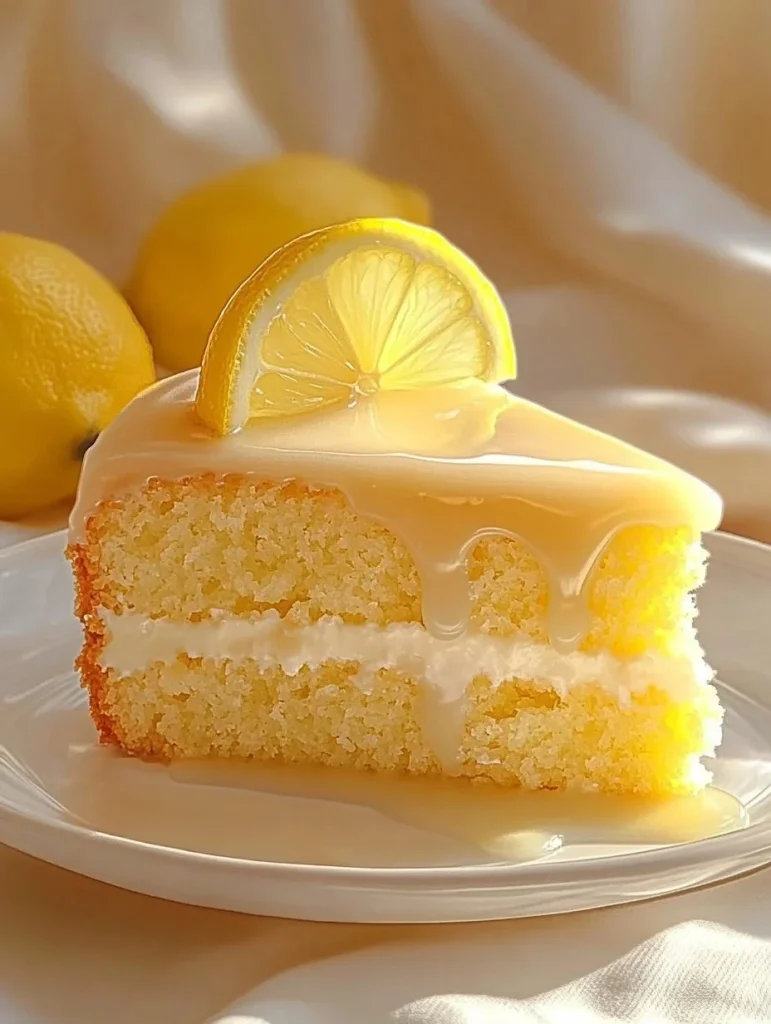 Delicious Lemon Drizzle Cake with a shiny lemon glaze