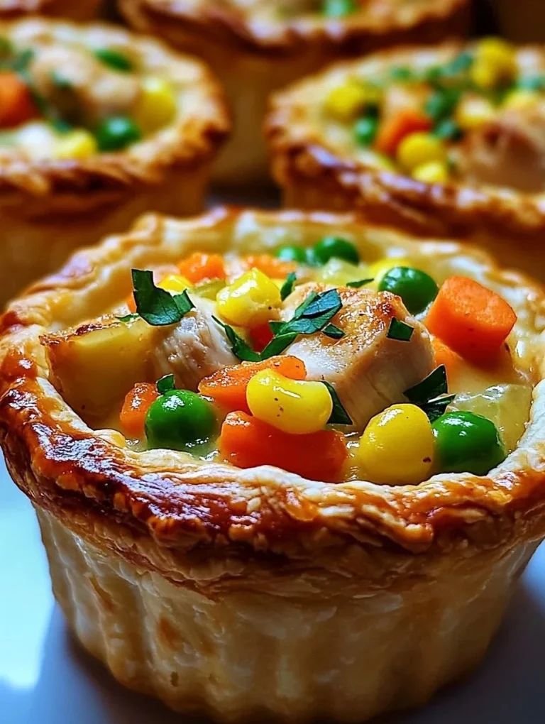 Mini Chicken Pot Pies Mini chicken pot pies in a baking dish, delicious and homemade