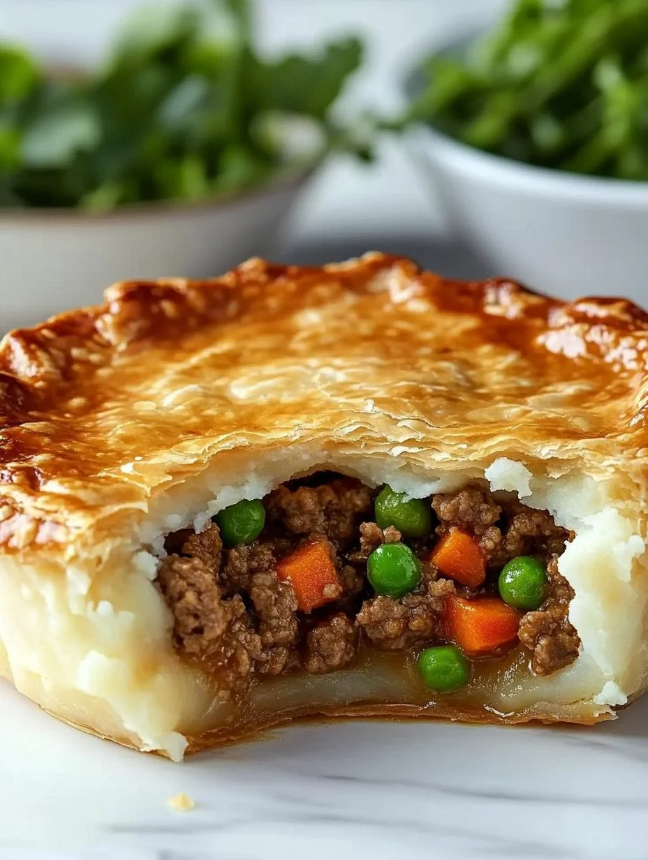 Delicious mini shepherd's pie served on a plate with golden mashed potato topping
