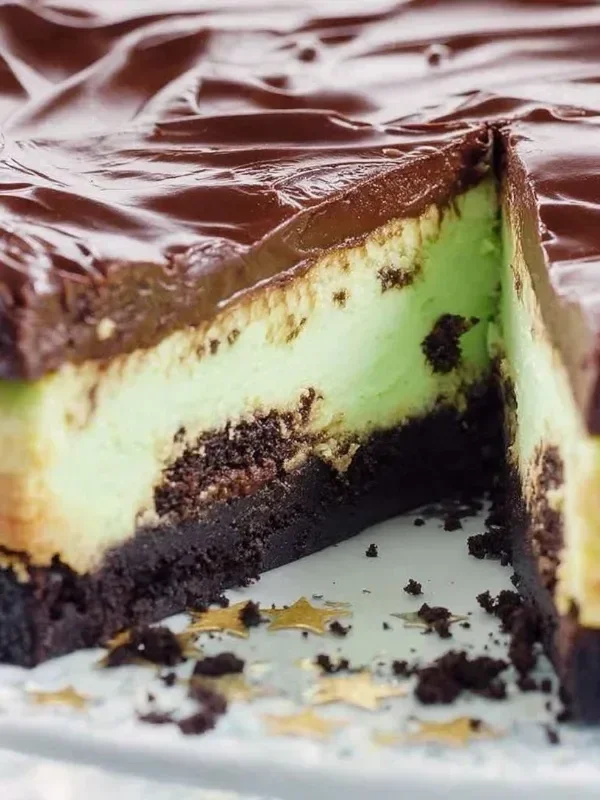 Delicious Mint Chocolate Cheesecake topped with fresh mint and chocolate shavings