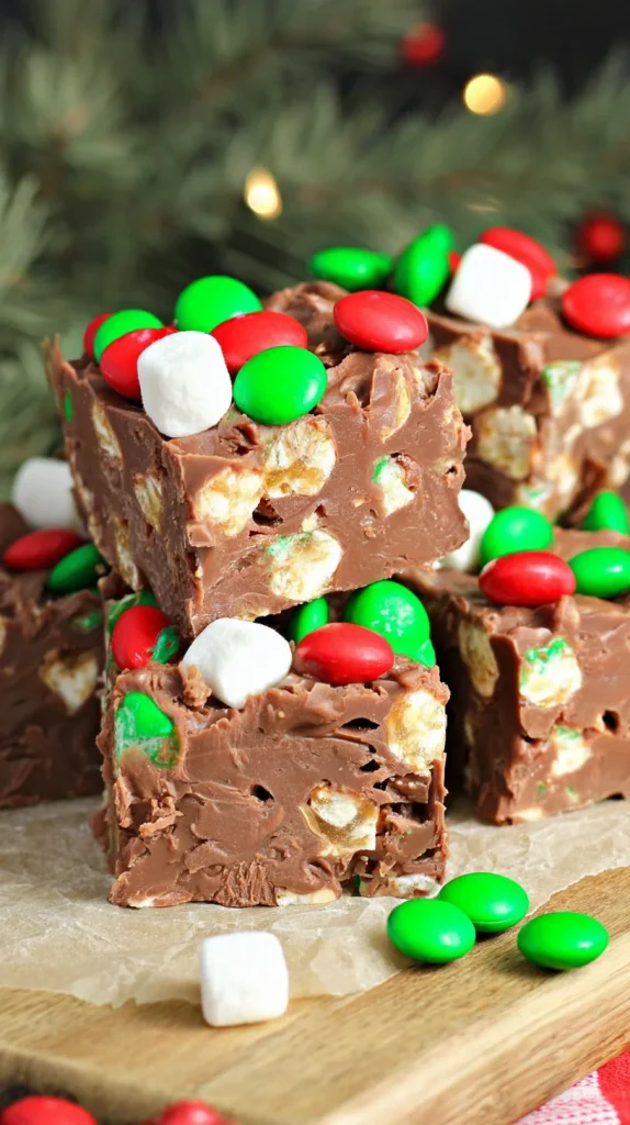 No Bake Holiday Marshmallow Bars with festive toppings