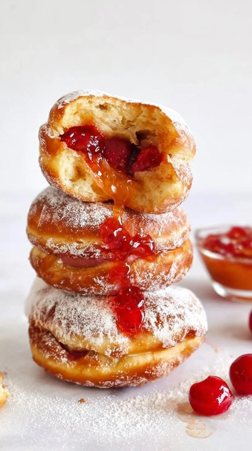 Delicious Paczki, traditional Polish donuts filled with custard and jam.