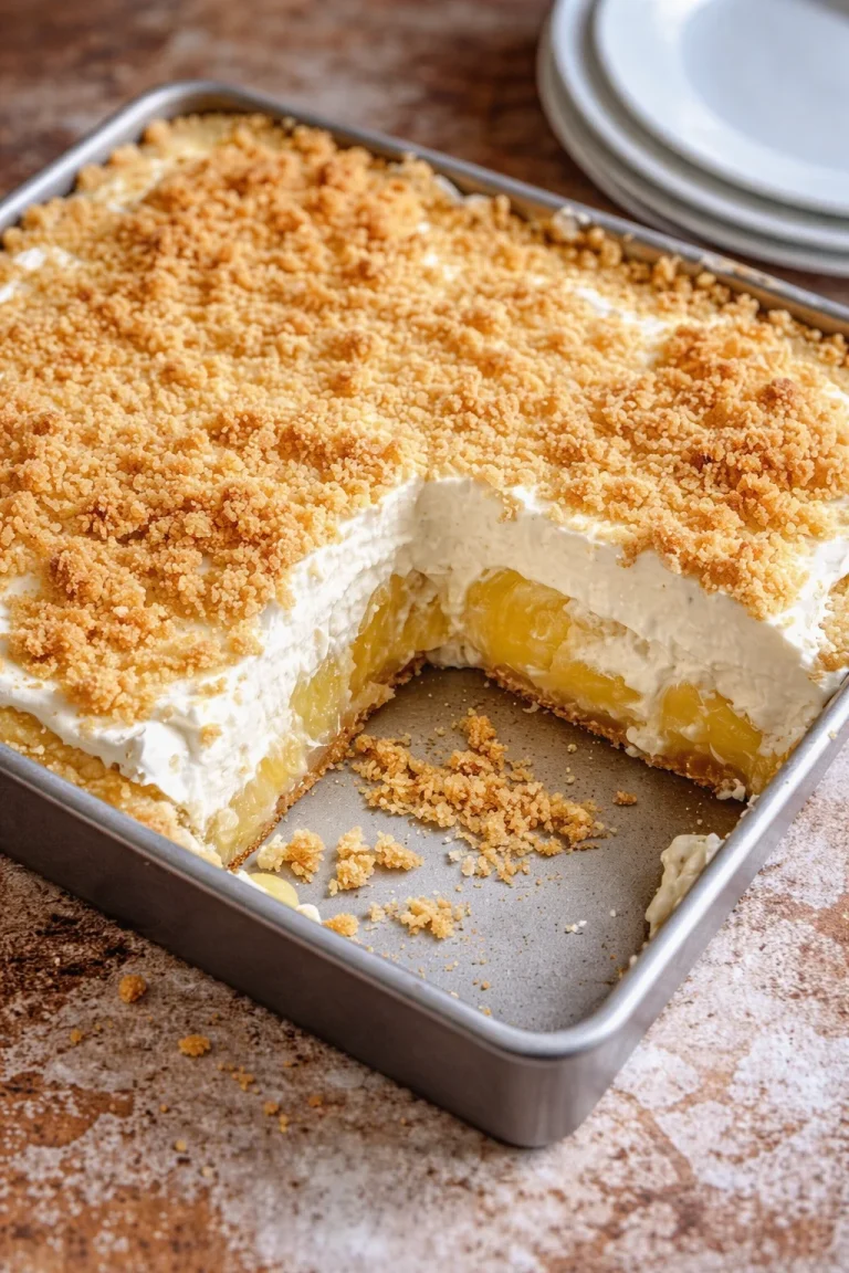 Pineapple Delight Dessert with fresh pineapple and creamy topping