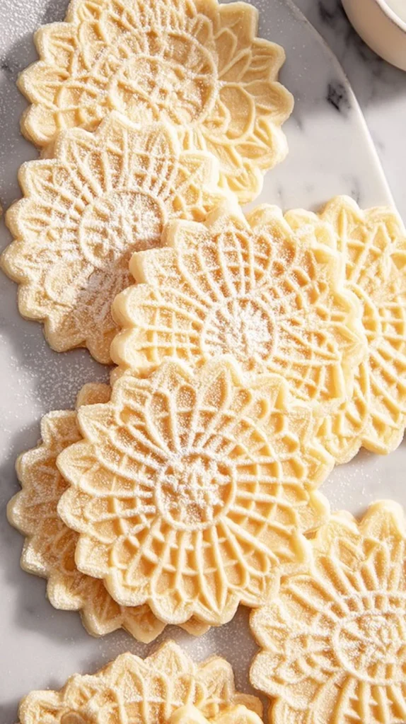 Delicious homemade pizzelles, a traditional Italian cookie.