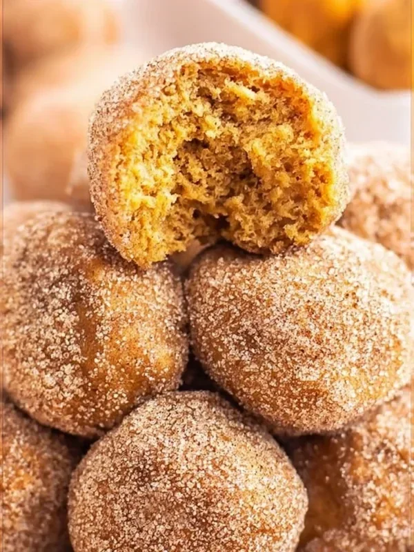 Homemade Pumpkin Donut Holes dusted with cinnamon sugar