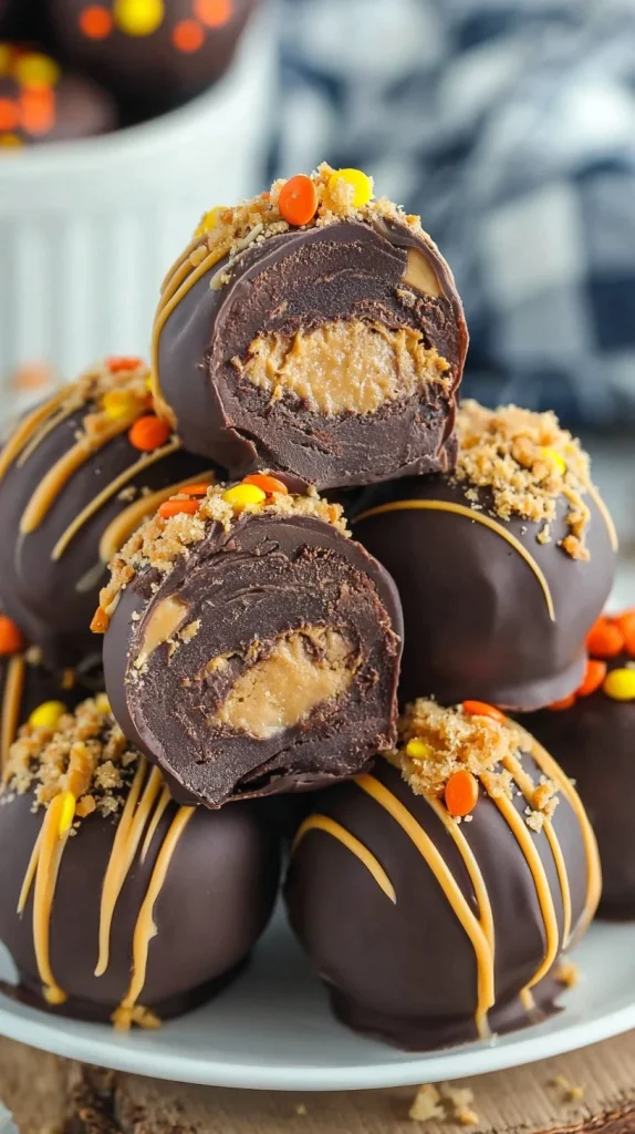 Delicious Reese's Truffles with chocolate and peanut butter filling