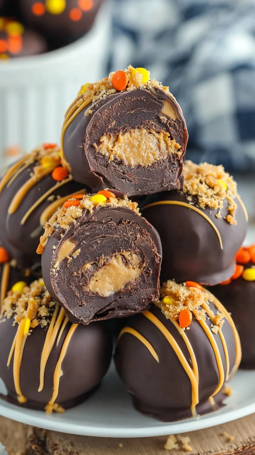 Delicious Reese's Truffles with chocolate and peanut butter filling