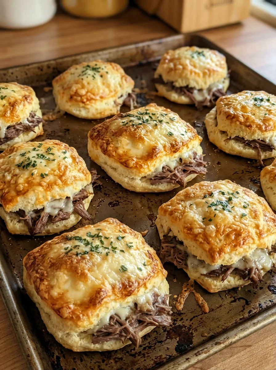 Roast beef and provolone biscuit sandwich with fresh ingredients