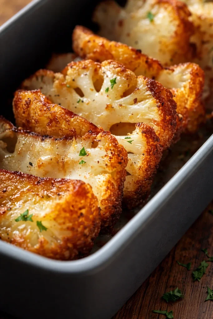 Oven-roasted cauliflower florets seasoned with spices and herbs.