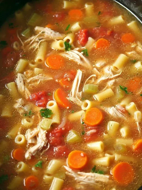 Bowl of delicious Sicilian Chicken Soup garnished with herbs