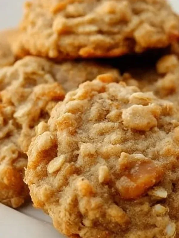 Delicious soft chewy oatmeal scotches cookies on a wooden table
