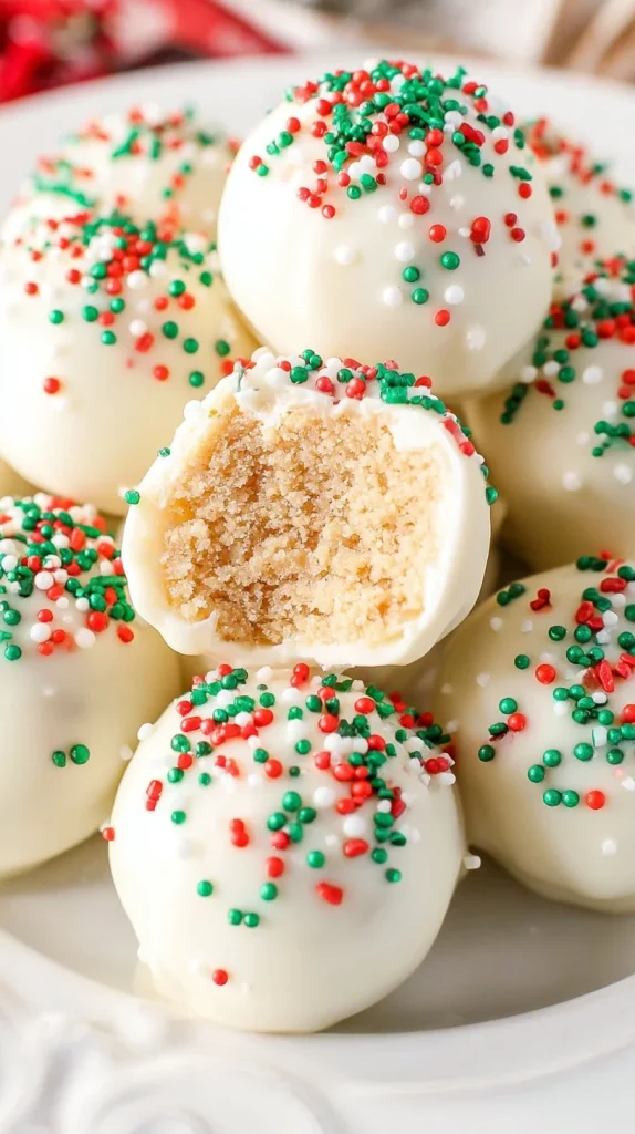 Delicious White Chocolate Peanut Butter Snowballs arranged on a festive platter