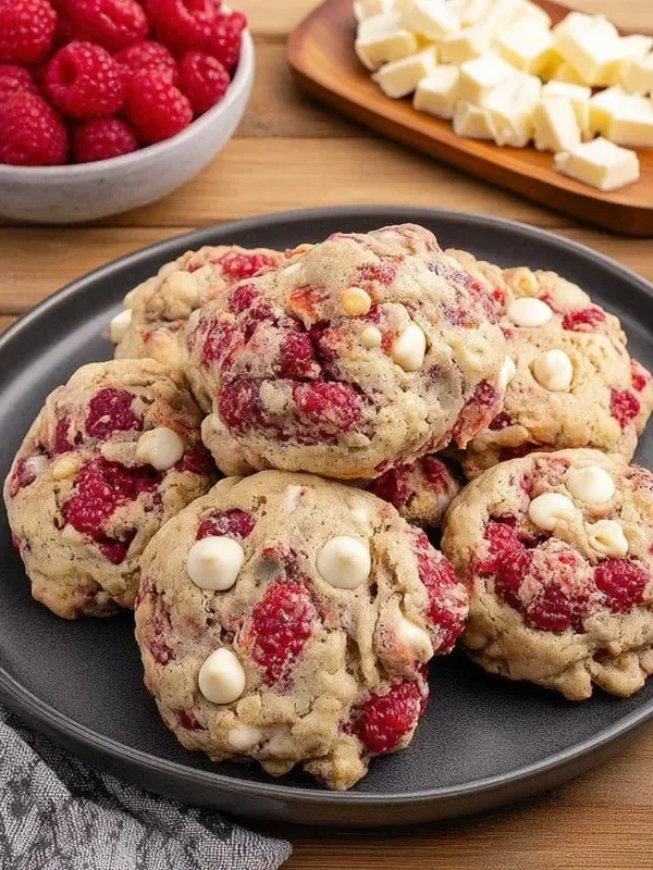 Delicious white chocolate raspberry cookies on a plate ready to enjoy